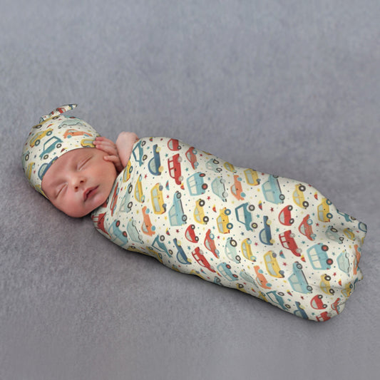 Cars Baby Swaddle Blanket & Beanie Hat Set