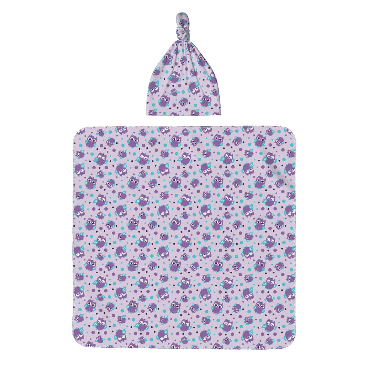 Purple Owls Baby Swaddle Blanket & Beanie Hat Set