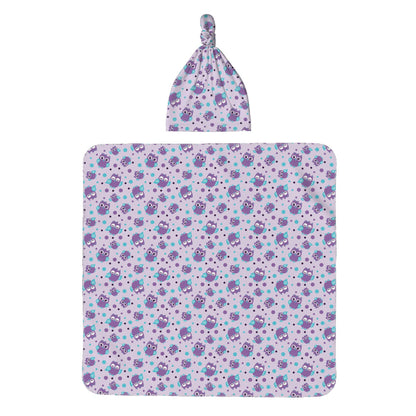 Purple Owls Baby Swaddle Blanket & Beanie Hat Set