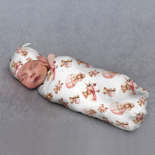 Up, Up and Away Baby Swaddle Blanket & Beanie Hat Set