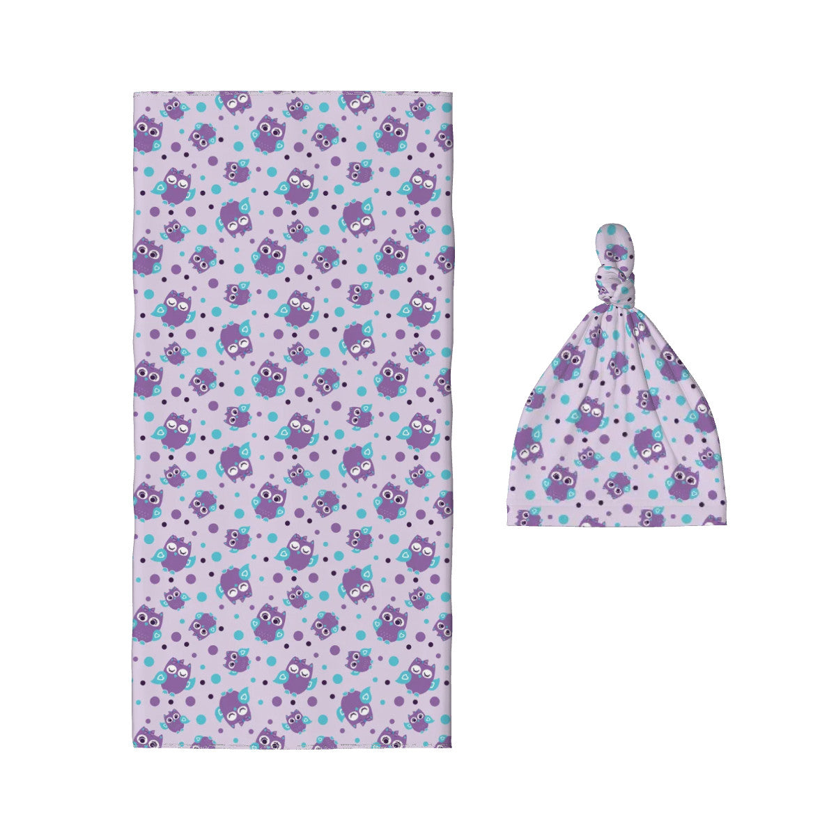 Purple Owls Baby Swaddle Blanket & Beanie Hat Set