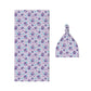 Purple Owls Baby Swaddle Blanket & Beanie Hat Set
