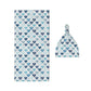 Blue Hearts Baby Swaddle Blanket & Beanie Hat Set