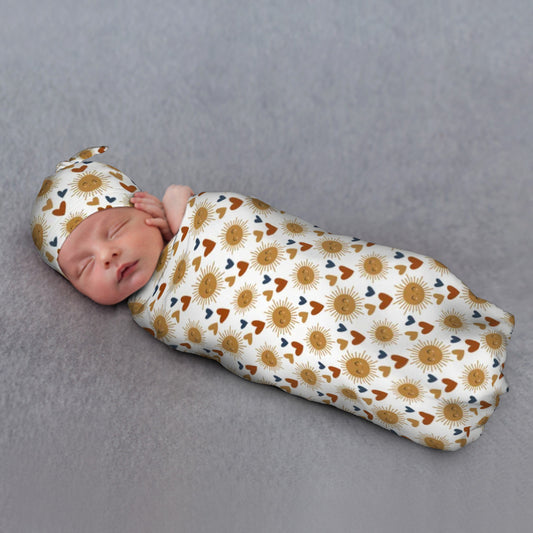 Boho Baby Swaddle Blanket & Beanie Hat Set