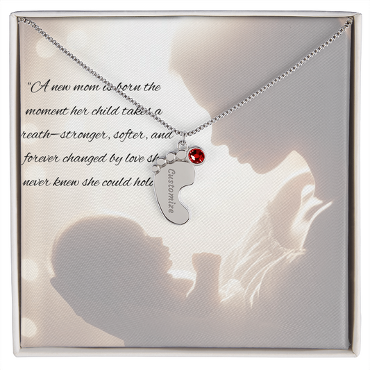 New Mother - Baby Feet Necklace with Birthstone