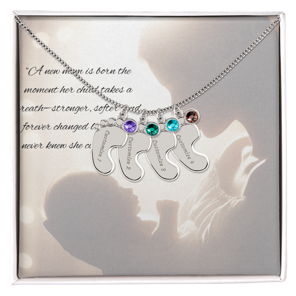 New Mother - Baby Feet Necklace with Birthstone