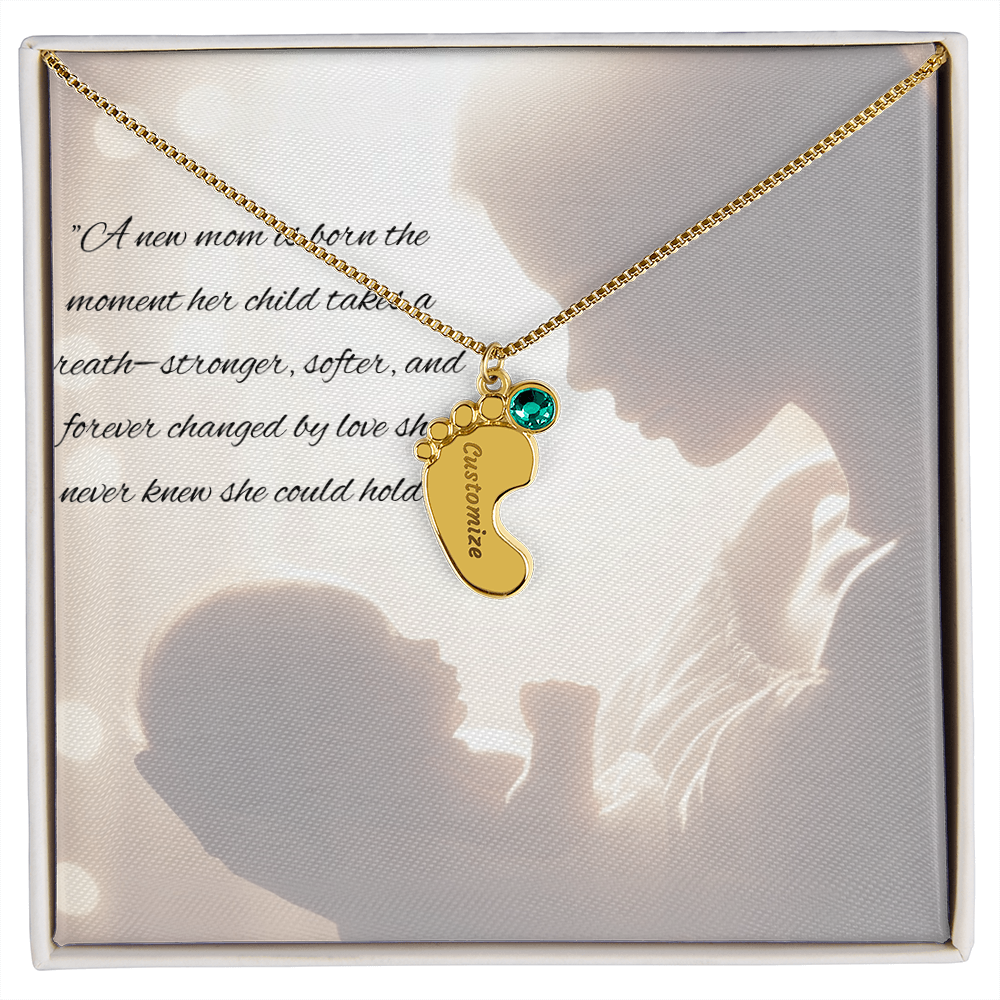 New Mother - Baby Feet Necklace with Birthstone