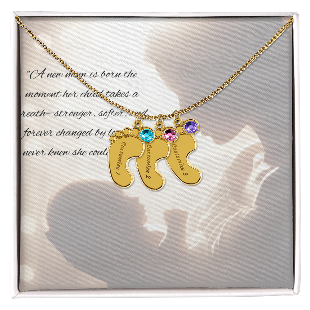 New Mother - Baby Feet Necklace with Birthstone