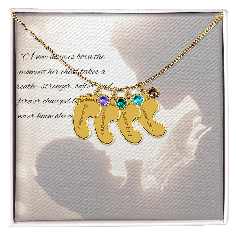 New Mother - Baby Feet Necklace with Birthstone
