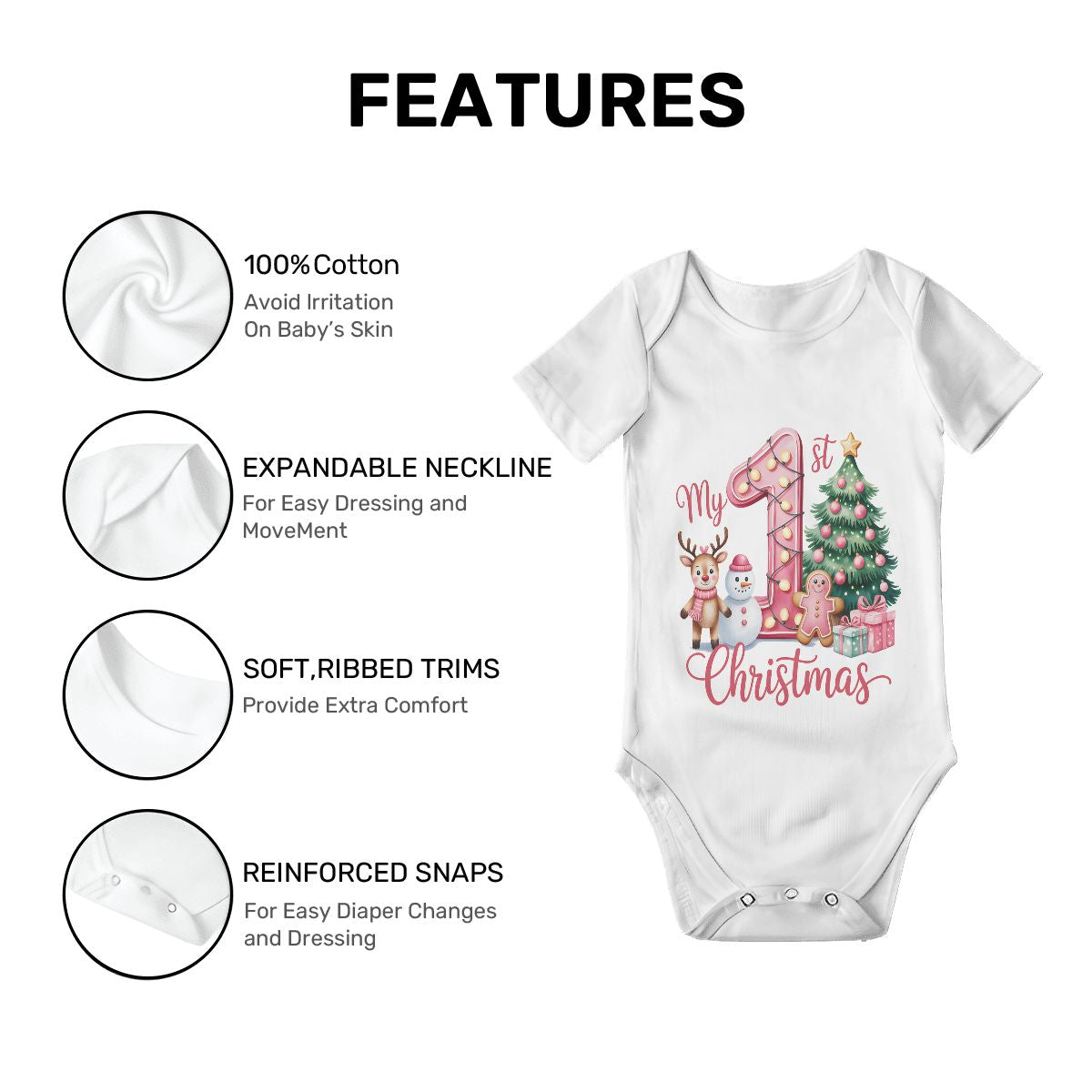 Baby Girl's First Christmas Onesie